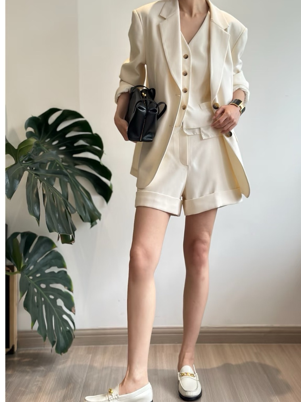 Celine White Leather Loafers with Gold Chain Accent - Picture 6 of 6